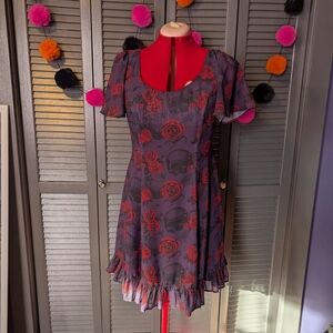 Hell Bunny Red and Gray Rose Skull Mini Dress